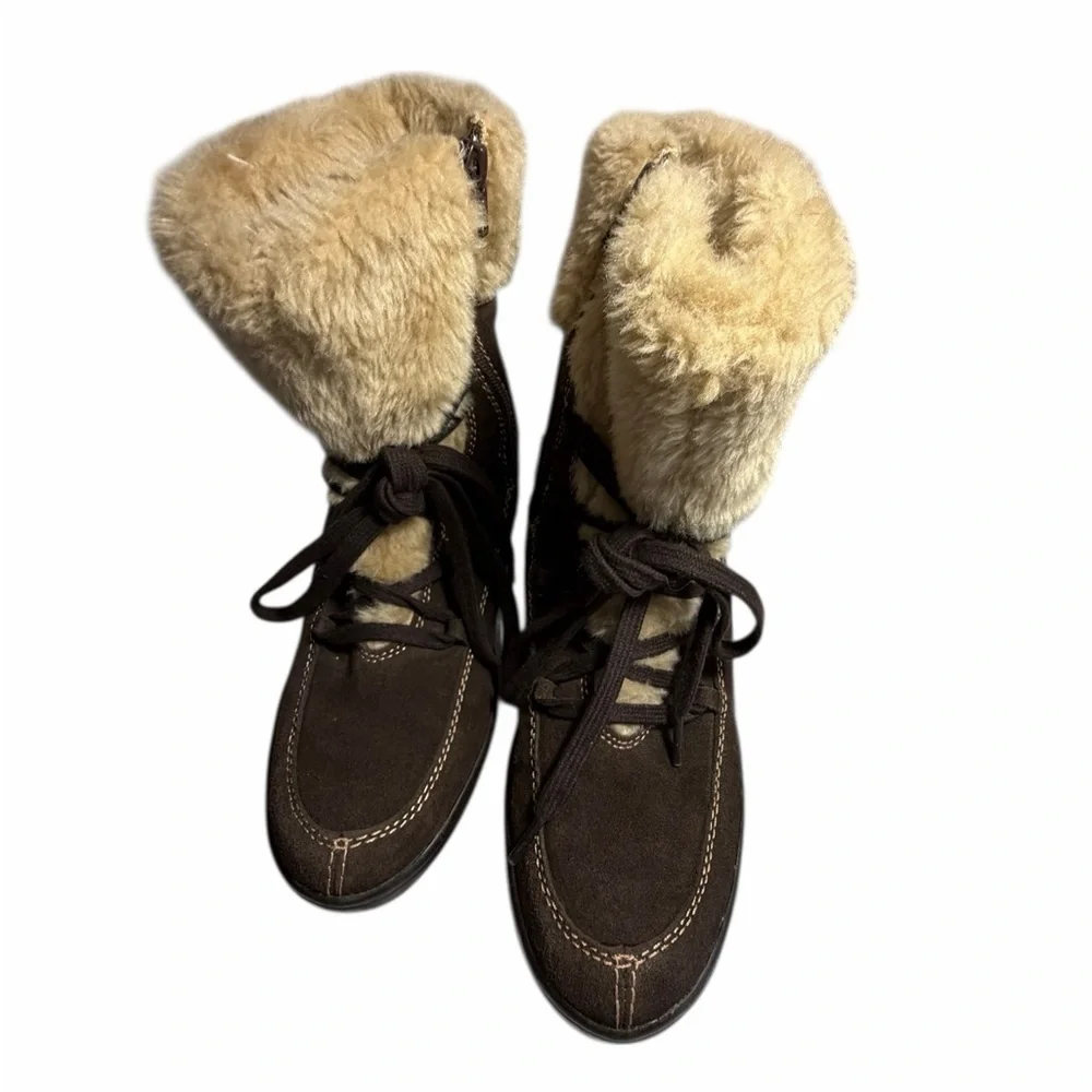 Naturalizer Brown Leather and Faux Fur-Lined Women's Snow Boots Sz 9.5